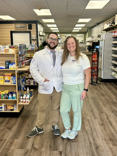 Dr. Laura Villegas and Dr. Paul Sommer, pharmacists and owners, inside Matthews Pharmacy